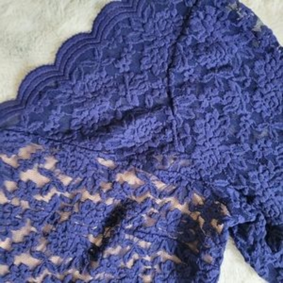 NWOT Dress Barn Blue 3/4 Sleeve Lined Lace Overlay Scalloped Blue Nude Dress 14 - Picture 10 of 10
